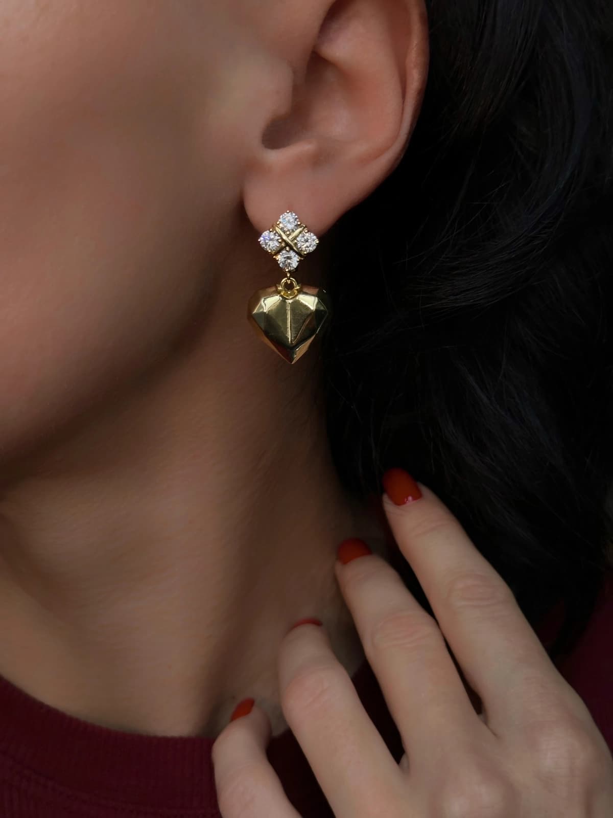 Серьги Граненые Сердца